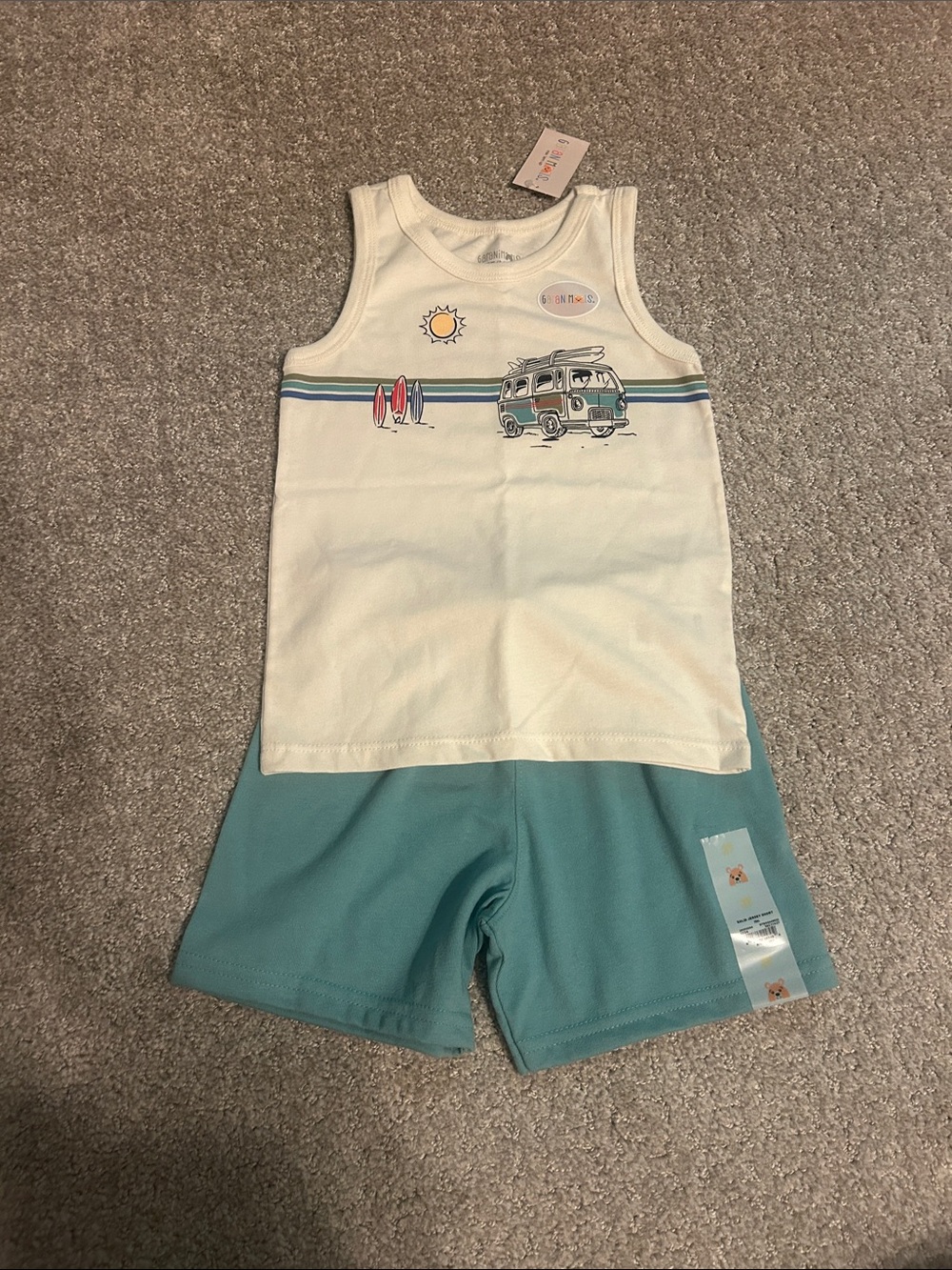 Garanimals White Tank Top & Teal Shorts Matching Set